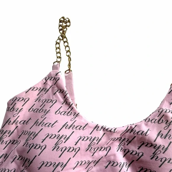 Baby Phat NWT Pink Logo Print Chain Bralette & Biker Shorts Size Small Medium - Picture 7 of 16